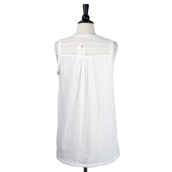Mystree | White Lace Trim Tie Front Tank - Picture 4 of 4